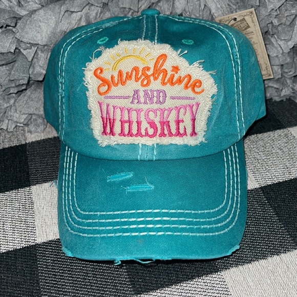 SUNSHINE and WHISKEY Distressed Ball cap - Picture 1 of 4